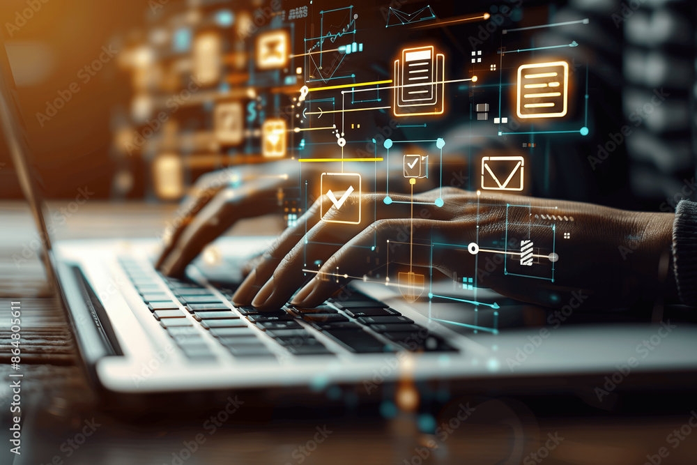 Poster digital document management and automation with virtual screen check electronic documents for busine