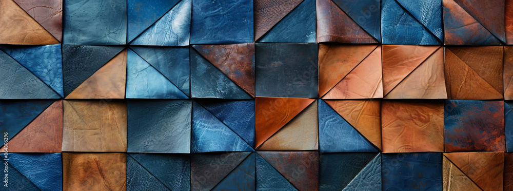Aufkleber the wall is covered with leather tiles in different colors, creating an abstract background. the col