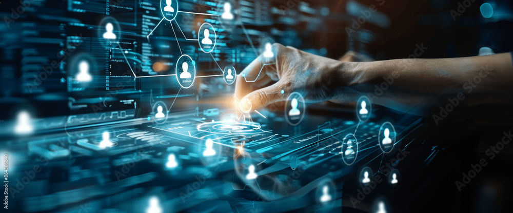 Poster ai-driven business growth and global network connection through technology and online applications f