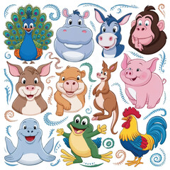 Fototapeta premium The Joyful Animals: A Colorful Collection of Furry Friends