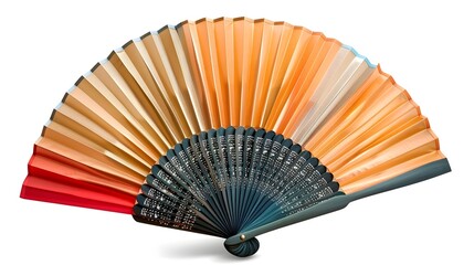 Ornate Traditional Asian Hand Fan on White Background