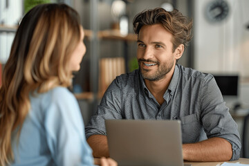 Busy Professionals Collaborating at Financial Institution Office on Laptop