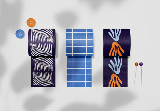 Roll Fabric Swatches Set Mockup
