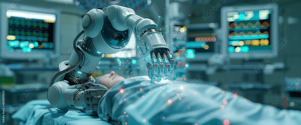 Poster robotic arms in precision surgical operation with holographic interface in advanced operating room f