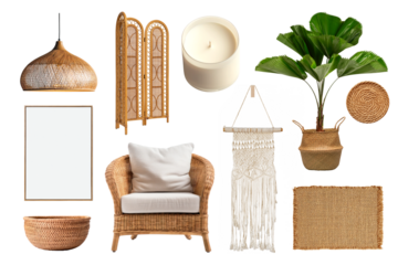 Wooden furniture boho decor set