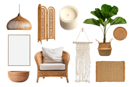 Wooden furniture boho decor set