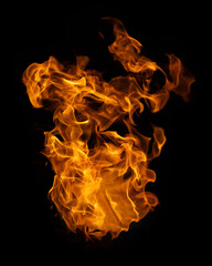 Fire and burning flame of explosive fireball isolated on dark background for abstract graphic design