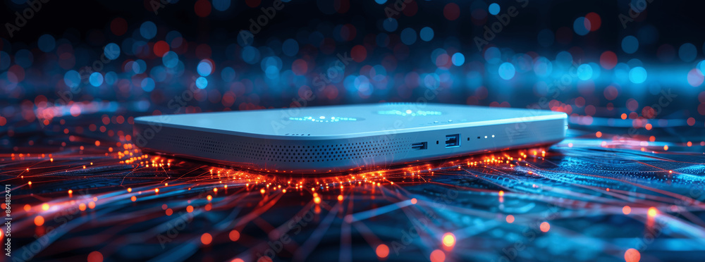 Poster high speed wireless 5g router for secure home networks digital interface fast internet technology fu