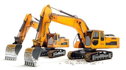Powerful Excavator Machinery Isolated on White Background
