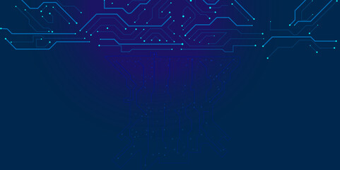 High-tech circuit board connection system concept. Vector abstract technology illustration Circuit board on blue background.