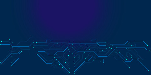 High-tech circuit board connection system concept. Vector abstract technology illustration Circuit board on blue background.