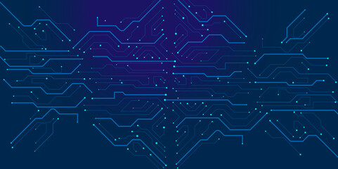 High-tech circuit board connection system concept. Vector abstract technology illustration Circuit board on blue background.