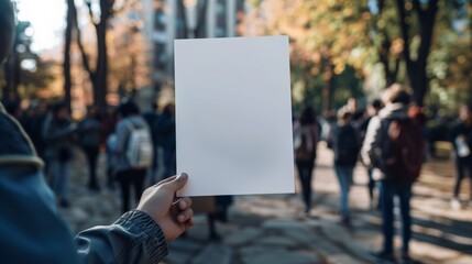 Blank flyer mockup being distributed on a college campus