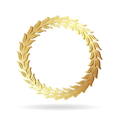 Design element in the form of a golden laurel wreath. 3 D. Vector illustration.