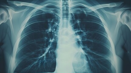 X-Ray of a Chest: X-ray image of a human chest, displaying ribs, lungs, and heart outline. --ar 16:9