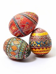 Three Hand-Painted Easter Eggs With Geometric Designs