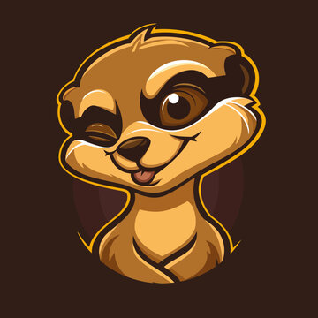 recommend clip art: cartoon character logo, Meerkat, winking, smiling, 2d, vector illustration, mascot logo
