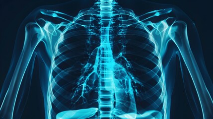 X-Ray of a Chest: X-ray image of a human chest, displaying ribs, lungs, and heart outline. --ar 16:9