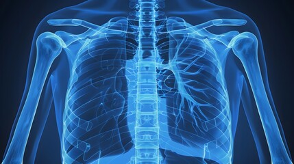 X-Ray of a Chest: X-ray image of a human chest, displaying ribs, lungs, and heart outline. --ar 16:9