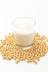 白背景に豆乳と大豆