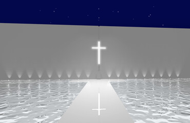 夜の教会の3dレンダリング