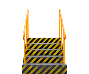 Stair handrail with safety strip on isolated white background