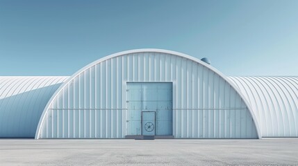 Fototapeta premium A Quonset hut positioned on a clean, minimalist background, highlighting its durable design and agricultural application.