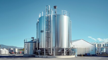 A milk tank against a simple backdrop, showcasing its functionality and importance in the dairy industry.