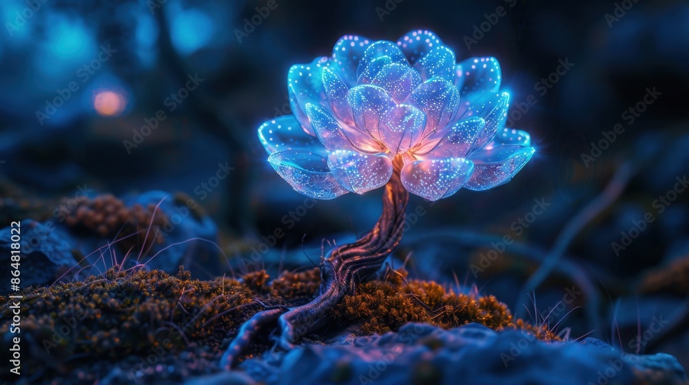Poster a bioluminescent bloom glows softly in the dark, its minimal background enhancing the magical aura. 