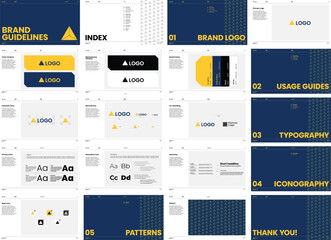 Blue and yellow premium minimal brand book or brand guideline template landscape