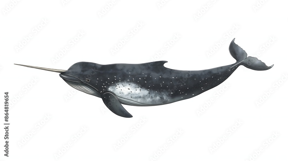 Poster 2. create an illustration of a narwhal with its entire body visible, against a clear white backgroun