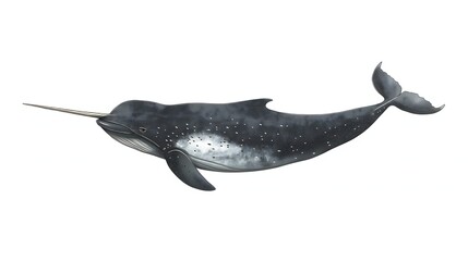 Obraz premium 2. Create an illustration of a narwhal with its entire body visible, against a clear white background and devoid of any text or logos, emphasizing its distinctive tusk and streamlined body shape.