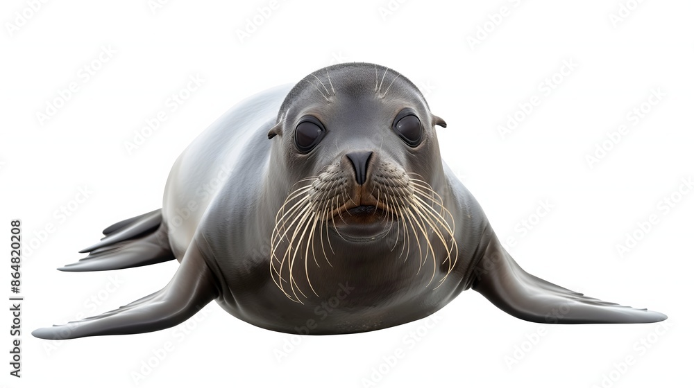 Poster 2. create an isolated, white-background image of a seal showcasing its entire body, including its fl