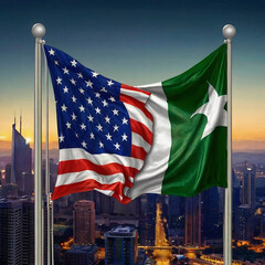 Naklejka premium USA vs pakistan flag, world map and building skyline use for t20 cricket world cup 2024 template banner design.