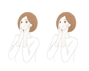 スキンケアする女性のセット