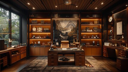 Luxurious executive office with a view and sophisticated decor