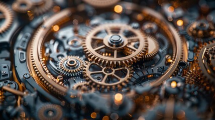 Close-up of intricate mechanical gears and cogs