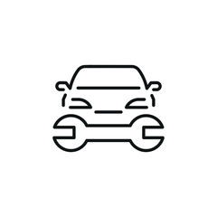 Automotive repair icon. Simple car with wrench icon representing vehicle maintenance and mechanical services. Vector illustration.