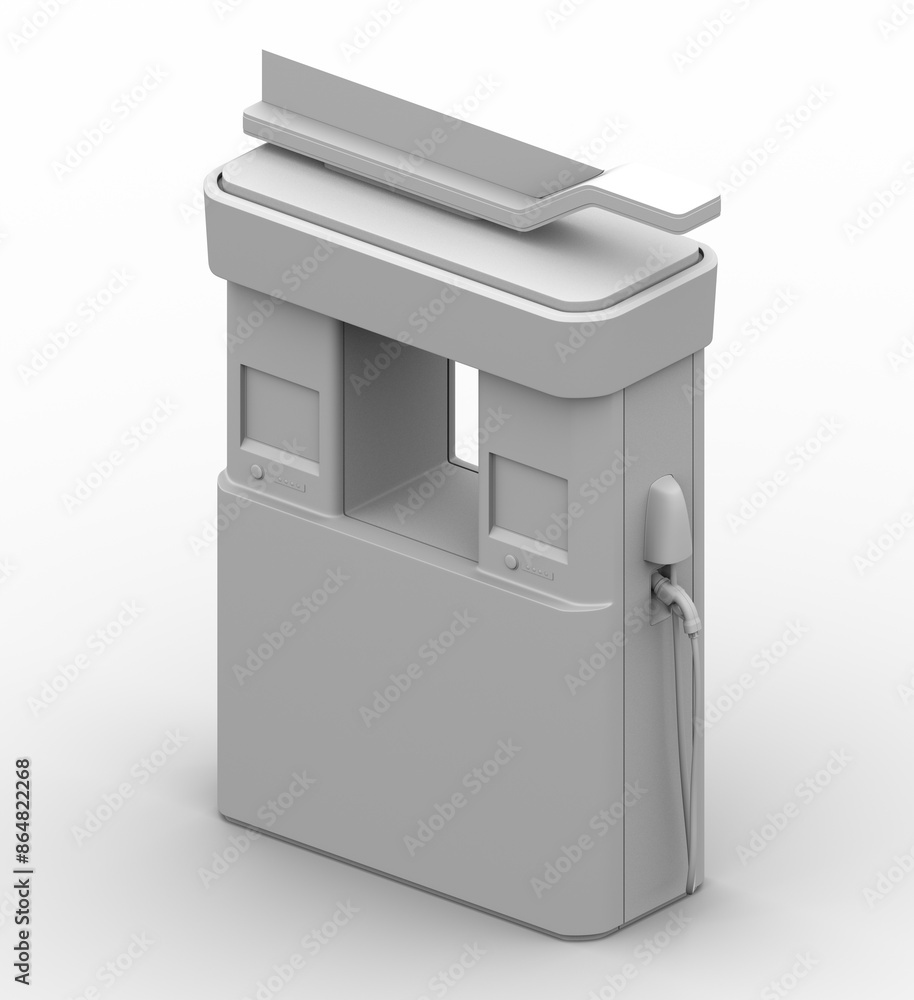 Poster clay rendering of fuel cell hydrogen refueling station. isometric view. 3d rendering image.