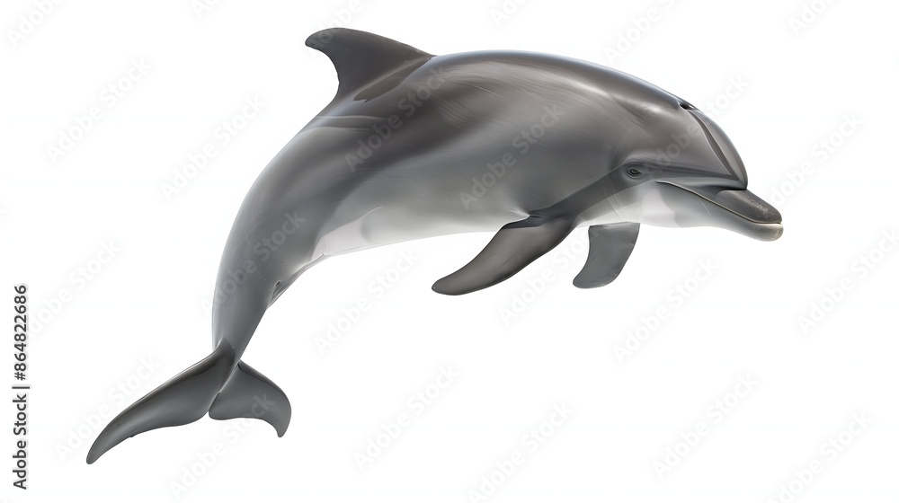 Poster 2. create an isolated, white-background image of a bottlenose dolphin featuring its entire body, inc