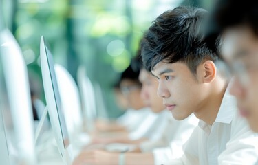 Business students conducting virtual market research in a simulated economy, [virtual business], [practical skills]