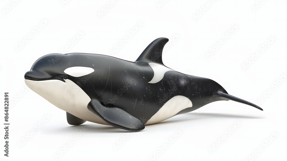 Aufkleber 2. create an isolated, white-background image of a killer whale (orca) featuring its entire body, in