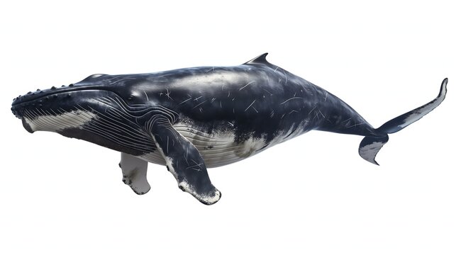 1. Generate a detailed, transparent-background image of a bowhead whale in full body, showcasing its massive size and distinctive bow-shaped mouth, with no text or logos present, against a clean