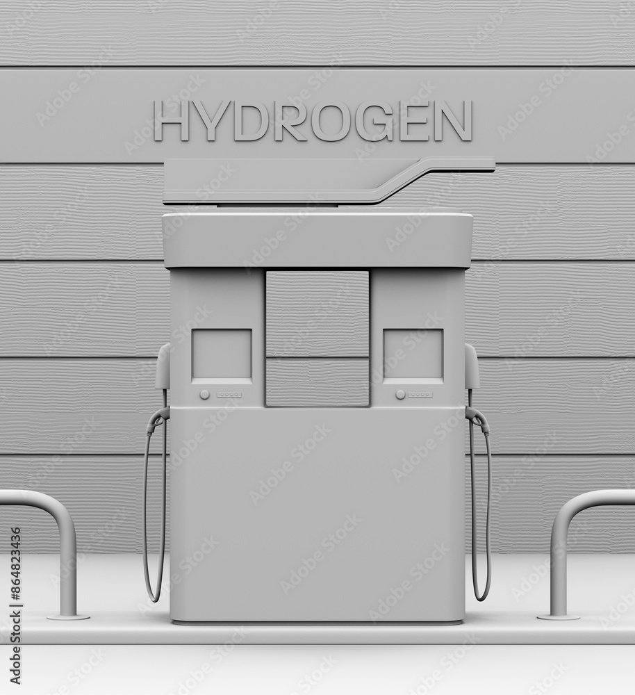 Poster clay rendering of fuel cell hydrogen refueling station. front view. 3d rendering image.