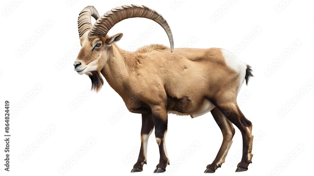 Aufkleber 1. generate a transparent-background image of an ibex in full body, showcasing its distinctive curve