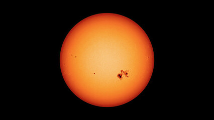 Big sunspot on the surface of the sun, with solar flares and energy.