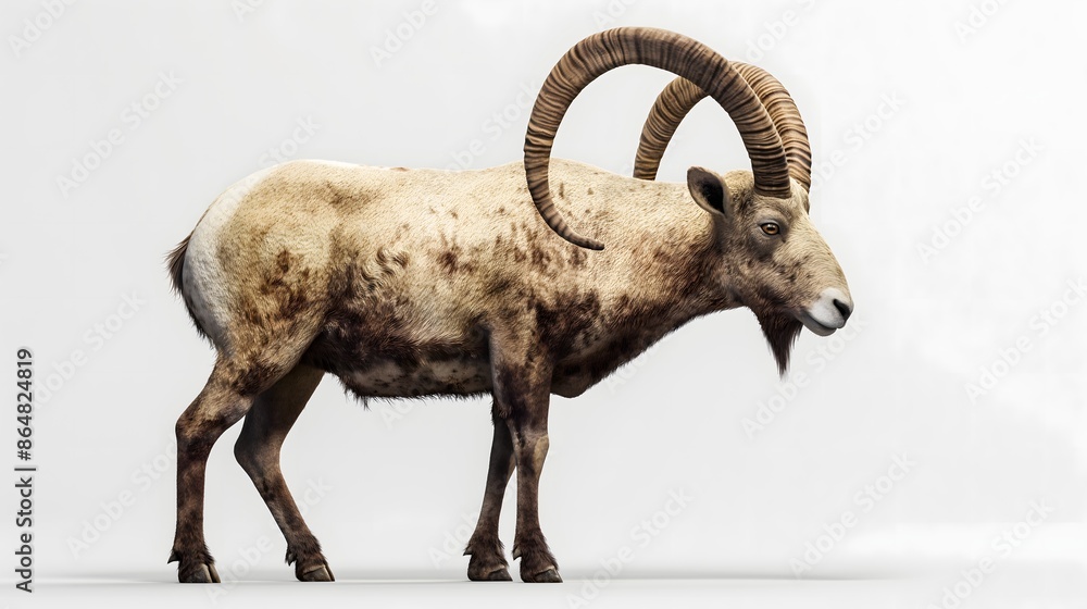 Poster 2. create an isolated, white-background image of an ibex featuring its entire body, including its mu