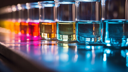 Acid-Base Reaction, vivid close-up of a pH indicator strip changing color in a solution