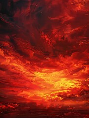 Dramatic Red And Orange Sunset Sky With Clouds