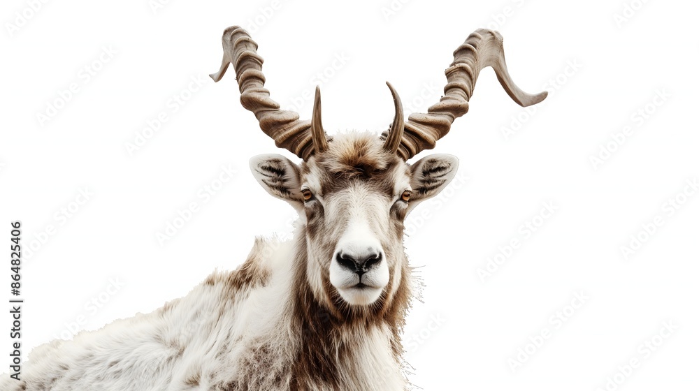 Aufkleber 2. create an isolated, white-background image of a markhor featuring its entire body, including its 